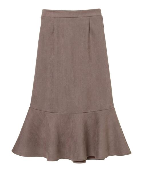 Petit fleur（プチフルール）の「・Petit Fleur ポンチスエードラッフルスカート＊（スカート・レディース・チャコールグレー/カーキ/アイボリー/グレイッシュベージュ・FREE）」の6枚目の写真