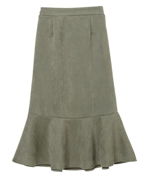 Petit fleur（プチフルール）の「・Petit Fleur ポンチスエードラッフルスカート＊（スカート・レディース・チャコールグレー/カーキ/アイボリー/グレイッシュベージュ・FREE）」の5枚目の写真