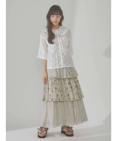 merry jenny（メリージェニー）の「floralギャザーティアードスカート（スカート・レディース・アイボリー/ブラック・FREE）」の15枚目の写真