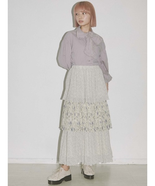 merry jenny（メリージェニー）の「floralギャザーティアードスカート（スカート・レディース・アイボリー/ブラック・FREE）」の19枚目の写真