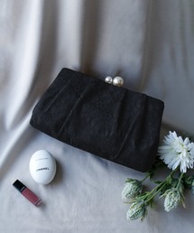 girl | フラワーレース&サテンプリーツがま口クラッチパーティーバッグ 結婚式 パーティー お呼ばれ オケージョン(クラッチバッグ)