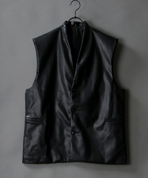 SITRY（シトリー）の「synthetic leather tailored vest/フェイクレザー テーラード ベスト（ベスト・メンズ・ブラック/ブラウン・M/L）」の3枚目の写真