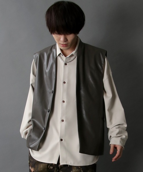 SITRY（シトリー）の「synthetic leather tailored vest/フェイクレザー テーラード ベスト（ベスト・メンズ・ブラック/ブラウン・M/L）」の17枚目の写真