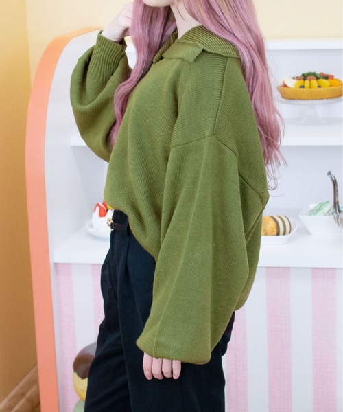 PairPair（ペアペア）の「ビッグカラーニット（ニット/セーター・レディース・アイボリー/グリーン系その他・FREE）」の3枚目の写真