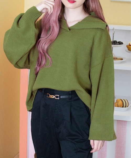 PairPair（ペアペア）の「ビッグカラーニット（ニット/セーター・レディース・アイボリー/グリーン系その他・FREE）」の8枚目の写真