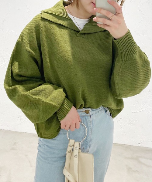 PairPair（ペアペア）の「ビッグカラーニット（ニット/セーター・レディース・アイボリー/グリーン系その他・FREE）」の18枚目の写真