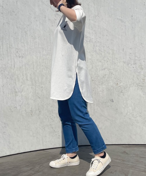 KANGOL EXTRA COMFORT（カンゴールエクストラコンフォート）の「【KANGOL EXTRA COMFORT(カンゴール　エクストラ　コンフォート)】ビックシルエット ロゴプリント ラウンドヘムチュニック（チュニック・レディース・ライトグレー/ライトベージュ/オフホワイト/ブラック・LL/M/L）」の2枚目の写真