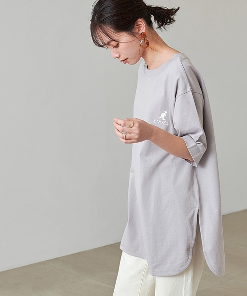 KANGOL EXTRA COMFORT（カンゴールエクストラコンフォート）の「【KANGOL EXTRA COMFORT(カンゴール　エクストラ　コンフォート)】ビックシルエット ロゴプリント ラウンドヘムチュニック（チュニック・レディース・ライトグレー/ライトベージュ/オフホワイト/ブラック・LL/M/L）」の3枚目の写真
