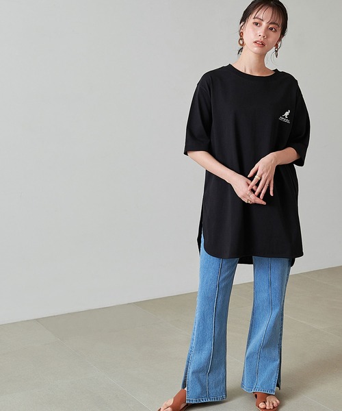 KANGOL EXTRA COMFORT（カンゴールエクストラコンフォート）の「【KANGOL EXTRA COMFORT(カンゴール　エクストラ　コンフォート)】ビックシルエット ロゴプリント ラウンドヘムチュニック（チュニック・レディース・ライトグレー/ライトベージュ/オフホワイト/ブラック・LL/M/L）」の18枚目の写真