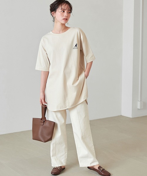 KANGOL EXTRA COMFORT（カンゴールエクストラコンフォート）の「【KANGOL EXTRA COMFORT(カンゴール　エクストラ　コンフォート)】ビックシルエット ロゴプリント ラウンドヘムチュニック（チュニック・レディース・ライトグレー/ライトベージュ/オフホワイト/ブラック・LL/M/L）」の14枚目の写真