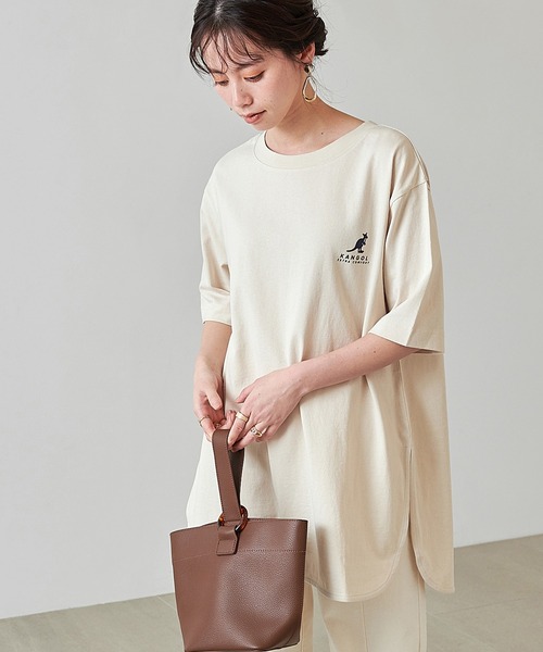 KANGOL EXTRA COMFORT（カンゴールエクストラコンフォート）の「【KANGOL EXTRA COMFORT(カンゴール　エクストラ　コンフォート)】ビックシルエット ロゴプリント ラウンドヘムチュニック（チュニック・レディース・ライトグレー/ライトベージュ/オフホワイト/ブラック・LL/M/L）」の12枚目の写真