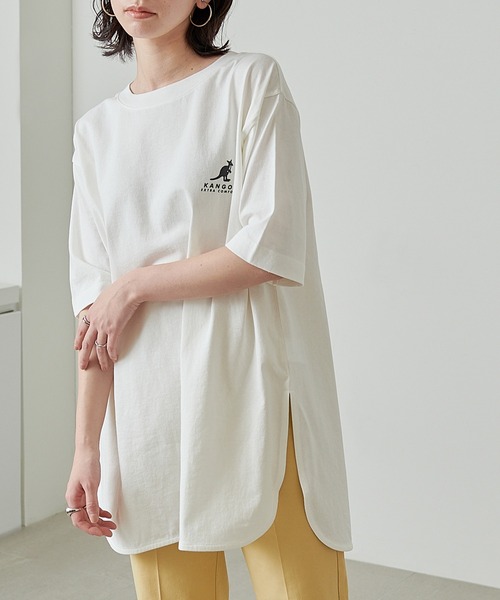 KANGOL EXTRA COMFORT（カンゴールエクストラコンフォート）の「【KANGOL EXTRA COMFORT(カンゴール　エクストラ　コンフォート)】ビックシルエット ロゴプリント ラウンドヘムチュニック（チュニック・レディース・ライトグレー/ライトベージュ/オフホワイト/ブラック・LL/M/L）」の5枚目の写真
