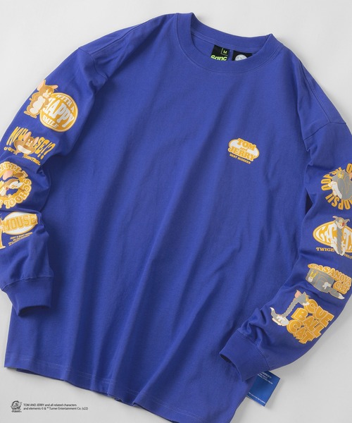 Tom&Jerry(トムアンドジェリー)の「【TOM&JERRY/トムとジェリー】ファニーイラスト 袖プリント ロンT/長袖Tシャツ(Tシャツ/カットソー・レディース・ホワイト/ブラック/ブラウン/ブルー・M/L)」の4枚目の写真