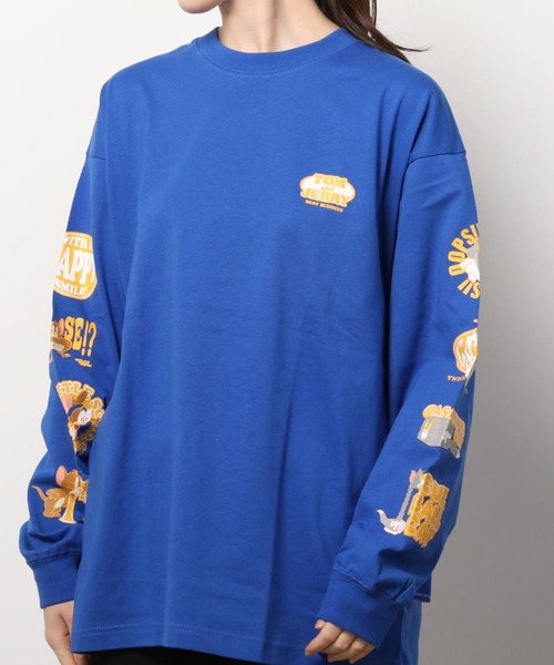 Tom&Jerry(トムアンドジェリー)の「【TOM&JERRY/トムとジェリー】ファニーイラスト 袖プリント ロンT/長袖Tシャツ(Tシャツ/カットソー・レディース・ホワイト/ブラック/ブラウン/ブルー・M/L)」の8枚目の写真