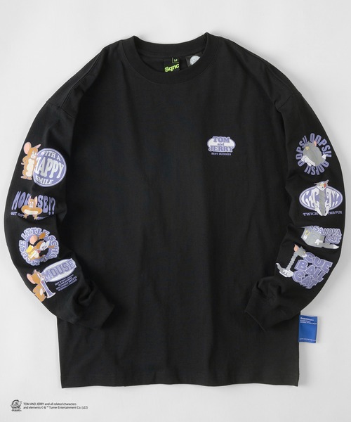 Tom&Jerry(トムアンドジェリー)の「【TOM&JERRY/トムとジェリー】ファニーイラスト 袖プリント ロンT/長袖Tシャツ(Tシャツ/カットソー・レディース・ホワイト/ブラック/ブラウン/ブルー・M/L)」の18枚目の写真
