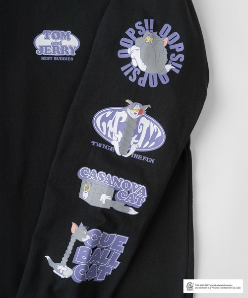 Tom&Jerry(トムアンドジェリー)の「【TOM&JERRY/トムとジェリー】ファニーイラスト 袖プリント ロンT/長袖Tシャツ(Tシャツ/カットソー・レディース・ホワイト/ブラック/ブラウン/ブルー・M/L)」の12枚目の写真