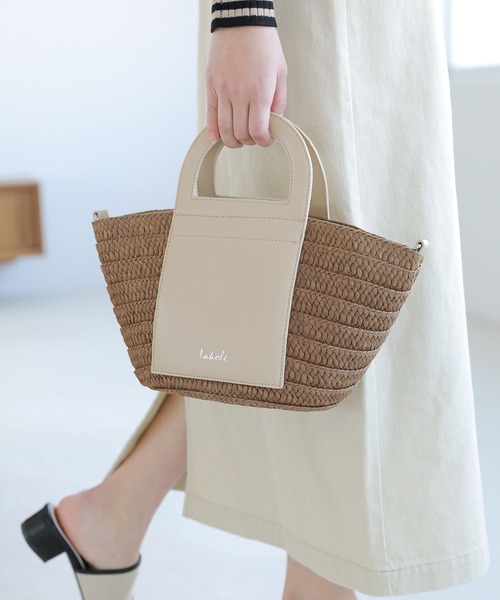 LAKOLE(ラコレ)の「2WAYペーパーバスケットトートバッグ / 265195(トートバッグ・レディース・アッシュグレー/ブラウン/ナチュラル・FREE)」の2枚目の写真