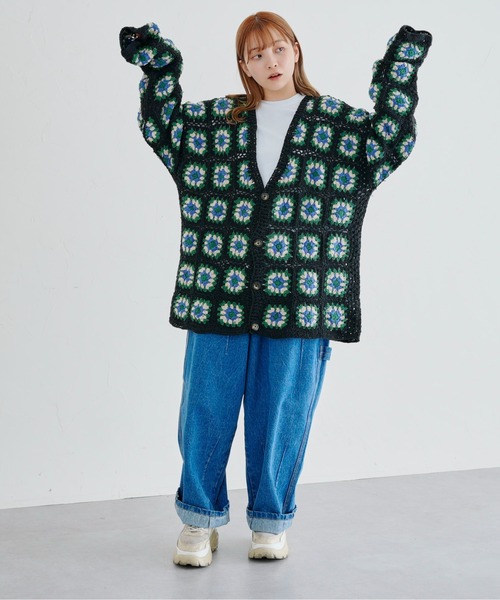CPCM（シーピーシーエム）の「クロシェ編みカーディガン（カーディガン/ボレロ・メンズ・ブラック/グリーン・FREE）」の14枚目の写真