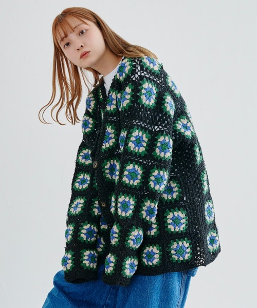 CPCM（シーピーシーエム）の「クロシェ編みカーディガン（カーディガン/ボレロ・メンズ・ブラック/グリーン・FREE）」の8枚目の写真