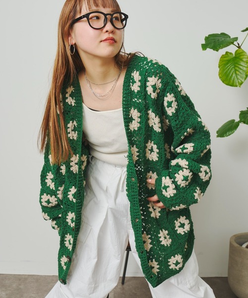 CPCM（シーピーシーエム）の「クロシェ編みカーディガン（カーディガン/ボレロ・メンズ・ブラック/グリーン・FREE）」の13枚目の写真