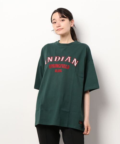 INDIAN(インディアン)の「《Bl》ビッグシルエットロゴTシャツ クルーネック / INDIAN(Tシャツ/カットソー・レディース・ホワイト/ダークグリーン/ブルーグレー・LARGE/MEDIUM)」の1枚目の写真