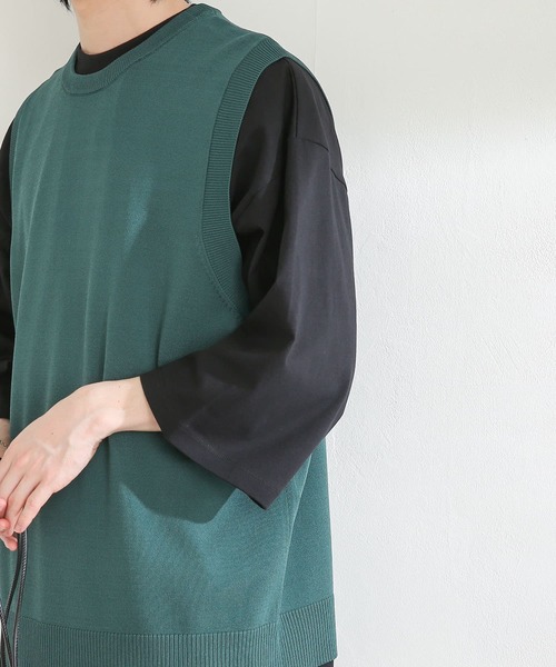 SENSE OF PLACE by URBAN RESEARCH（センスオブプレイスバイアーバンリサーチ）の「クルーネックニットベスト（ベスト・メンズ・ライトベージュ/グリーン/ブラック・LARGE/MEDIUM）」の5枚目の写真