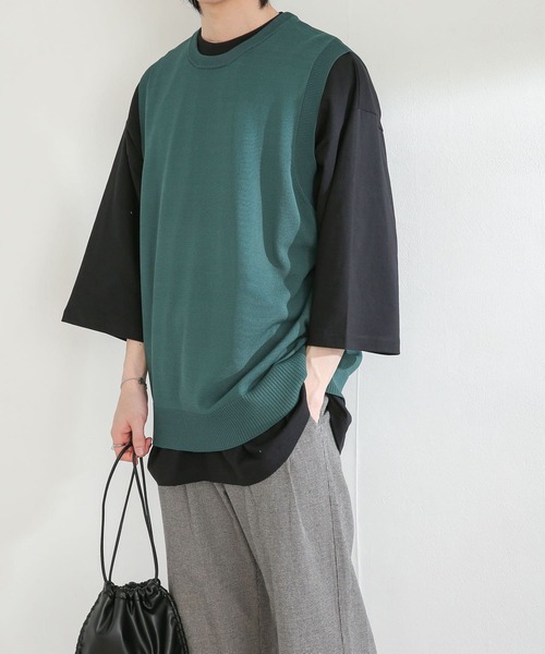 SENSE OF PLACE by URBAN RESEARCH（センスオブプレイスバイアーバンリサーチ）の「クルーネックニットベスト（ベスト・メンズ・ライトベージュ/グリーン/ブラック・LARGE/MEDIUM）」の6枚目の写真