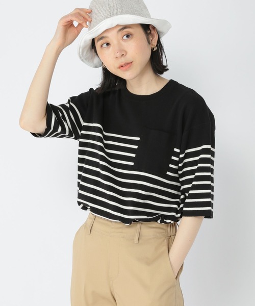 studio CLIP（スタディオクリップ）の「14ゲージニットポケットTシャツ（ニット/セーター・レディース・ライトグレー/ブラック/グリーン・FREE）」の2枚目の写真