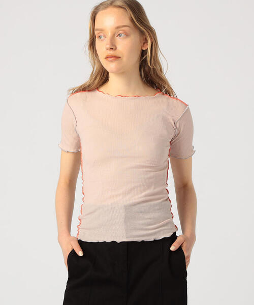 TOMORROWLAND (トゥモローランド)の「BASE RANGE VEIN コットン クルーネックTシャツ(Tシャツ/カットソー・レディース・ライトベージュ/ライトブルー・S)」の1枚目の写真