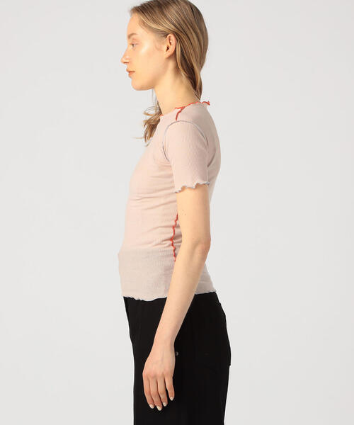 TOMORROWLAND (トゥモローランド)の「BASE RANGE VEIN コットン クルーネックTシャツ(Tシャツ/カットソー・レディース・ライトベージュ/ライトブルー・S)」の4枚目の写真