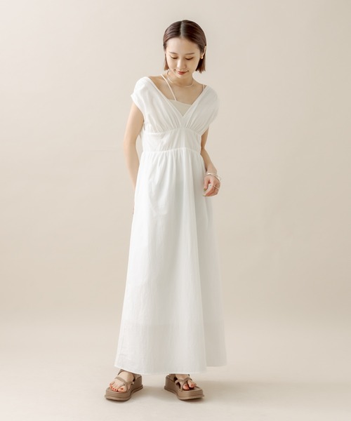 mline（エムライン）の「[mline]ストライプフレンチスリーブワンピース（ワンピース・レディース・オフホワイト/イエロー/ブルー・2/1）」の2枚目の写真