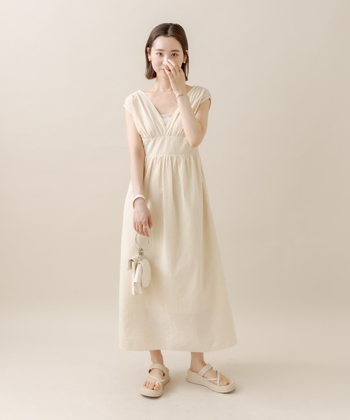 mline（エムライン）の「[mline]ストライプフレンチスリーブワンピース（ワンピース・レディース・オフホワイト/イエロー/ブルー・2/1）」の5枚目の写真