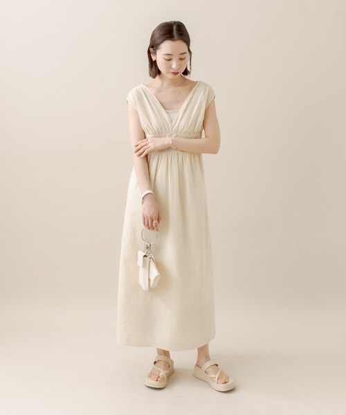 mline（エムライン）の「[mline]ストライプフレンチスリーブワンピース（ワンピース・レディース・オフホワイト/イエロー/ブルー・2/1）」の6枚目の写真