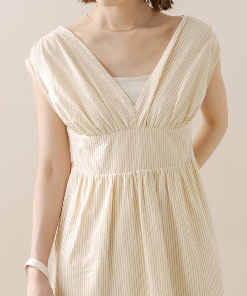 mline（エムライン）の「[mline]ストライプフレンチスリーブワンピース（ワンピース・レディース・オフホワイト/イエロー/ブルー・2/1）」の7枚目の写真