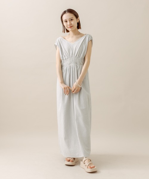 mline（エムライン）の「[mline]ストライプフレンチスリーブワンピース（ワンピース・レディース・オフホワイト/イエロー/ブルー・2/1）」の16枚目の写真