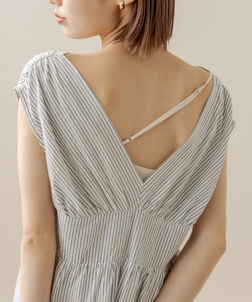 mline（エムライン）の「[mline]ストライプフレンチスリーブワンピース（ワンピース・レディース・オフホワイト/イエロー/ブルー・2/1）」の18枚目の写真