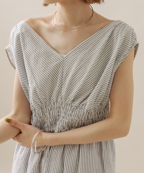 mline（エムライン）の「[mline]ストライプフレンチスリーブワンピース（ワンピース・レディース・オフホワイト/イエロー/ブルー・2/1）」の21枚目の写真