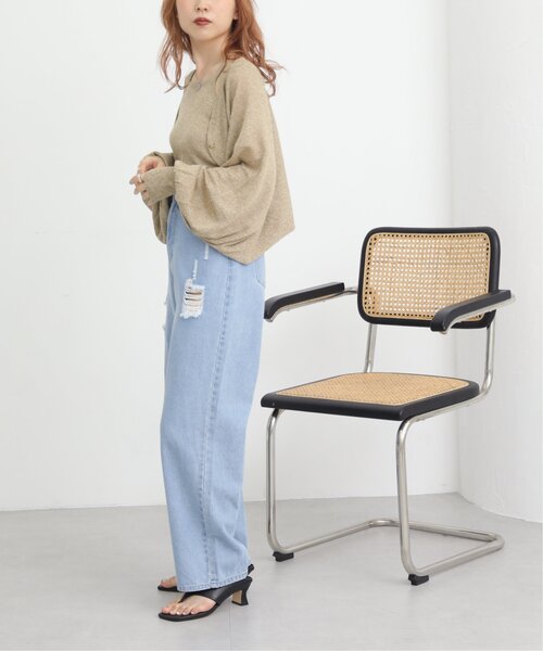 RAY CASSIN(レイカズン)の「ダメージイージーデニム(デニムパンツ・レディース・ベージュ/ネイビー/ブルー・FREE)」の5枚目の写真