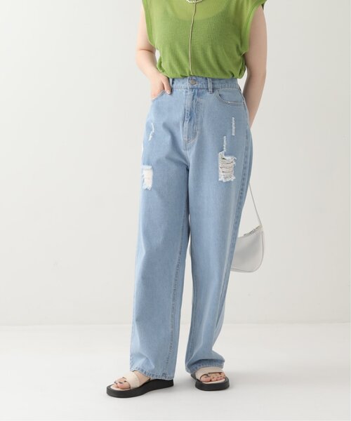 RAY CASSIN(レイカズン)の「ダメージイージーデニム(デニムパンツ・レディース・ベージュ/ネイビー/ブルー・FREE)」の8枚目の写真