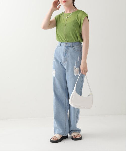 RAY CASSIN(レイカズン)の「ダメージイージーデニム(デニムパンツ・レディース・ベージュ/ネイビー/ブルー・FREE)」の9枚目の写真