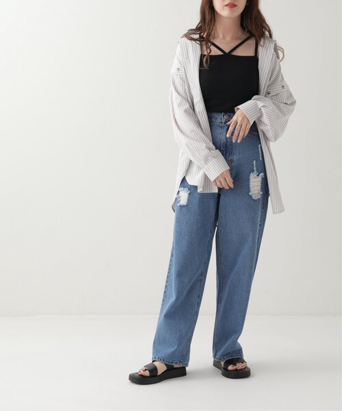 RAY CASSIN(レイカズン)の「ダメージイージーデニム(デニムパンツ・レディース・ベージュ/ネイビー/ブルー・FREE)」の19枚目の写真