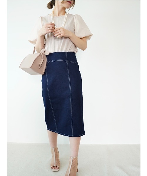 CECIL McBEE（セシルマクビー）の「ストレッチデニムナロースカート（デニムスカート・レディース・サックスブルー/ネイビー・LARGE/MEDIUM）」の2枚目の写真