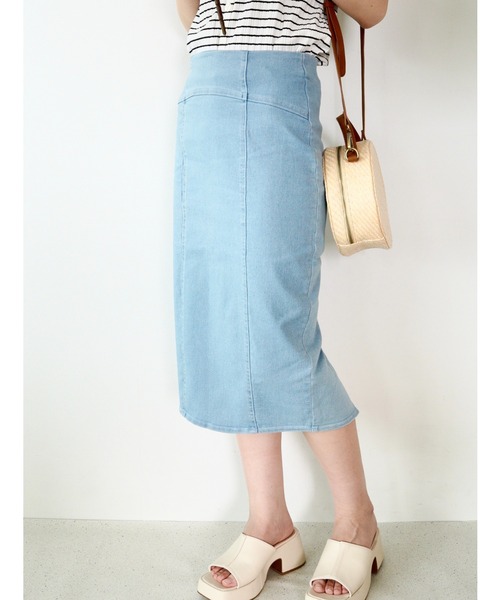 CECIL McBEE（セシルマクビー）の「ストレッチデニムナロースカート（デニムスカート・レディース・サックスブルー/ネイビー・LARGE/MEDIUM）」の4枚目の写真