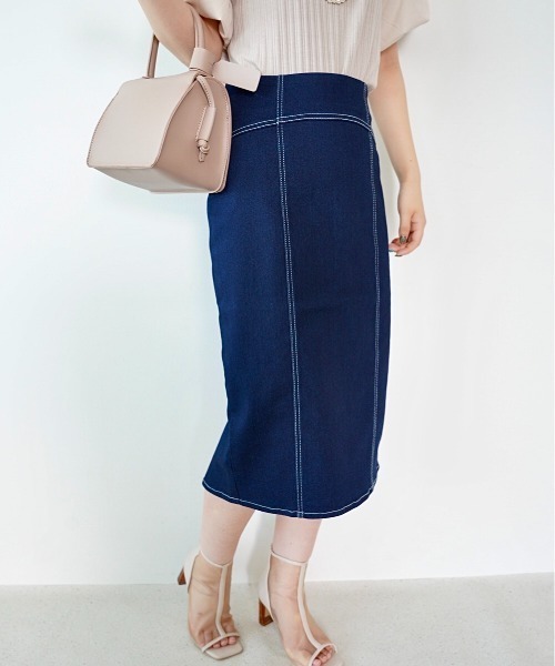 CECIL McBEE（セシルマクビー）の「ストレッチデニムナロースカート（デニムスカート・レディース・サックスブルー/ネイビー・LARGE/MEDIUM）」の7枚目の写真