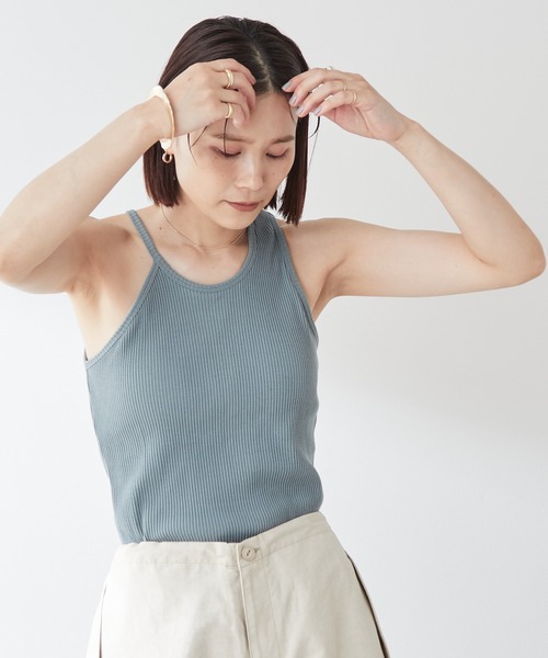 Omekashi(オメカシ)の「【earthy_】オーガニックコットンカップ付リブアシメタンクキャミ(キャミソール・レディース・ブラック/ブルー/アイボリー/キャメル・S/M)」の10枚目の写真