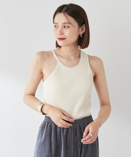 Omekashi(オメカシ)の「【earthy_】オーガニックコットンカップ付リブアシメタンクキャミ(キャミソール・レディース・ブラック/ブルー/アイボリー/キャメル・S/M)」の13枚目の写真