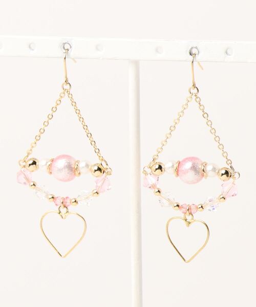 tone(トーン)の「【wamushroom by wamcom】pink chandelier ハートのシャンデリアピアス(ピアス(両耳用)・レディース・ピンク・FREE)」の1枚目の写真