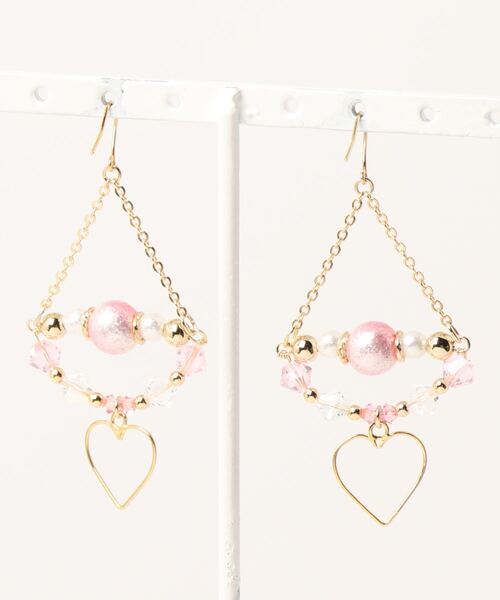 tone(トーン)の「【wamushroom by wamcom】pink chandelier ハートのシャンデリアピアス(ピアス(両耳用)・レディース・ピンク・FREE)」の2枚目の写真