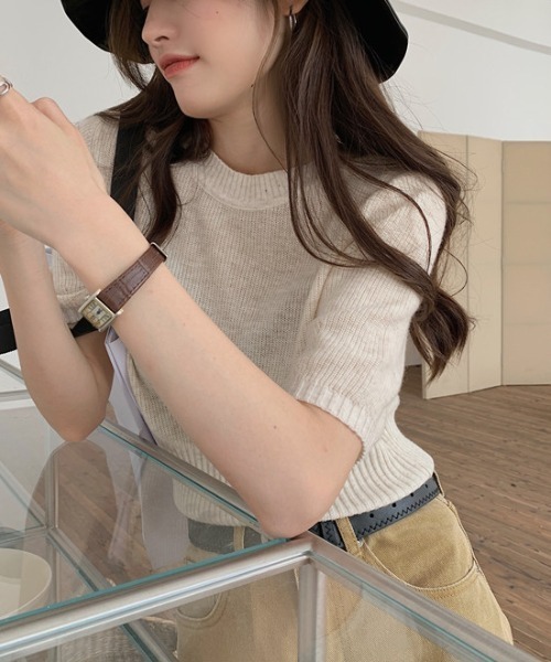 Vipoa(ヴィポア)の「ウエストフィットサマーニット(ニット/セーター・レディース・グリーン/アイボリー/ブルー/ピンク・FREE)」の13枚目の写真