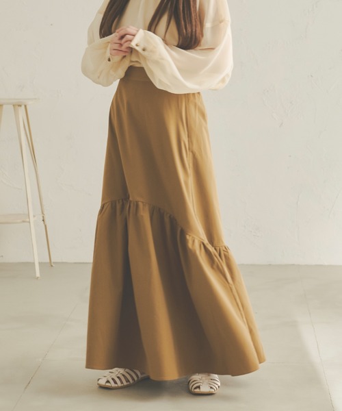 アシメティアードシフォンギャザースカート